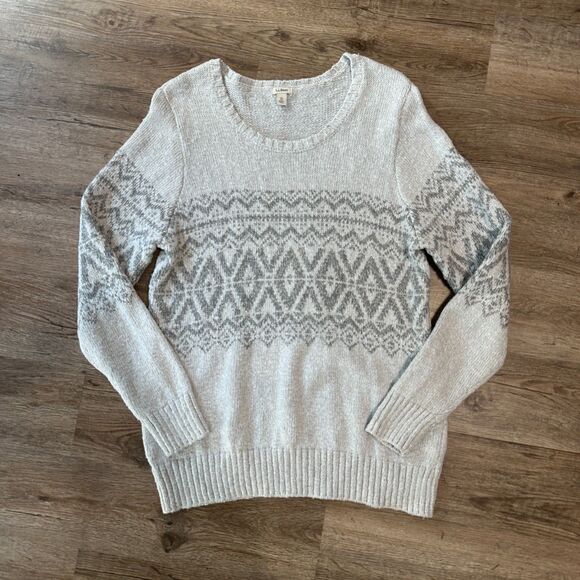 LL Bean Womens XL  Cotton Grey Pullover Knit Sweater Knit Long Sleeve Winter - Picture 1 of 5
